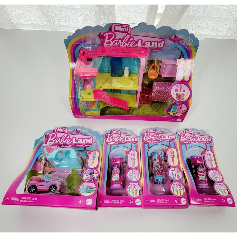 5 Mini Barbie Land Lot Car Jeep Play House Cutie Color Reveal Surprise Dolls NEW